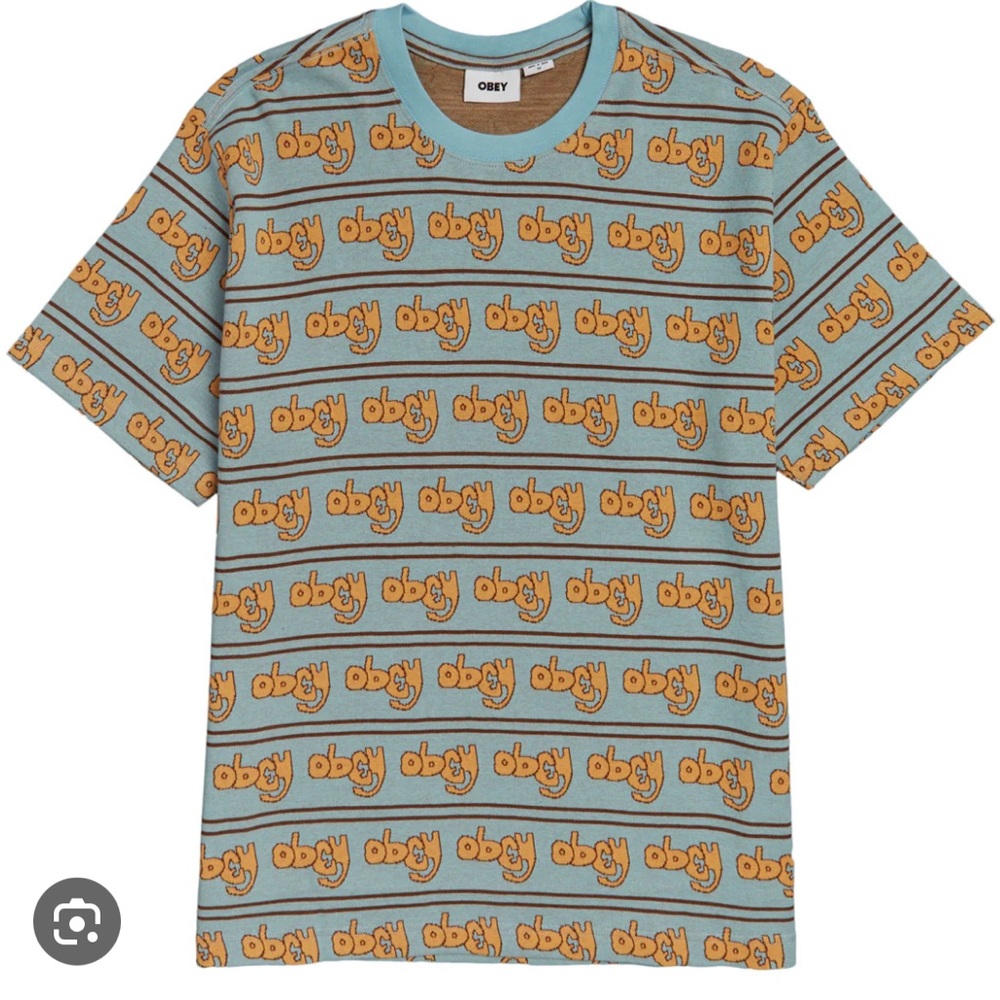 Brand New Obey Depiction Jacquard T-shirt Sky Blue Multi Men’s Medium